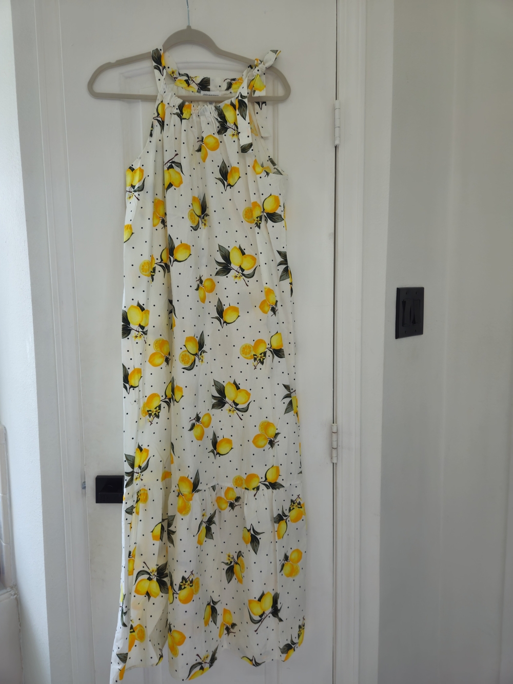 White Maxi Dress with Yellow Lemon Print